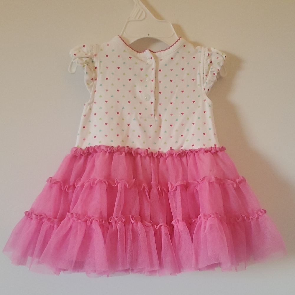 Pink Ruffled Baby Dress With Heart Pattern Size 6 Months - Picture 4 of 6